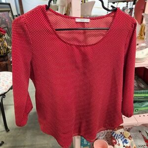 LE LIS Red White Polka Dot 3/4 Sleeve Scoop Neck Top Women's Size M